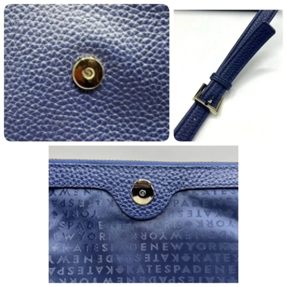 Kate Spade Miri Chester Street Handle Crossbody Bag Pebbled Leather Blue Flap